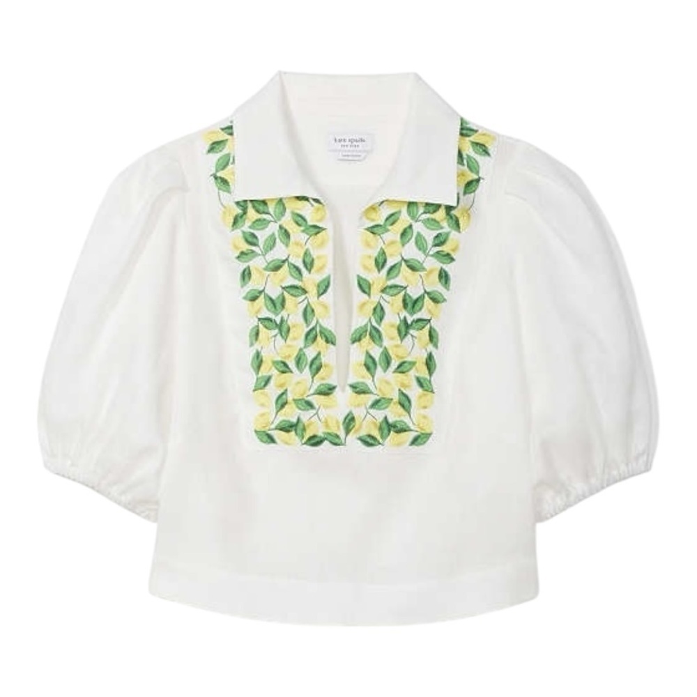 NWT! Kate Spade New York Embroidered Lemons Puff Sleeve Top. Size XXL.
